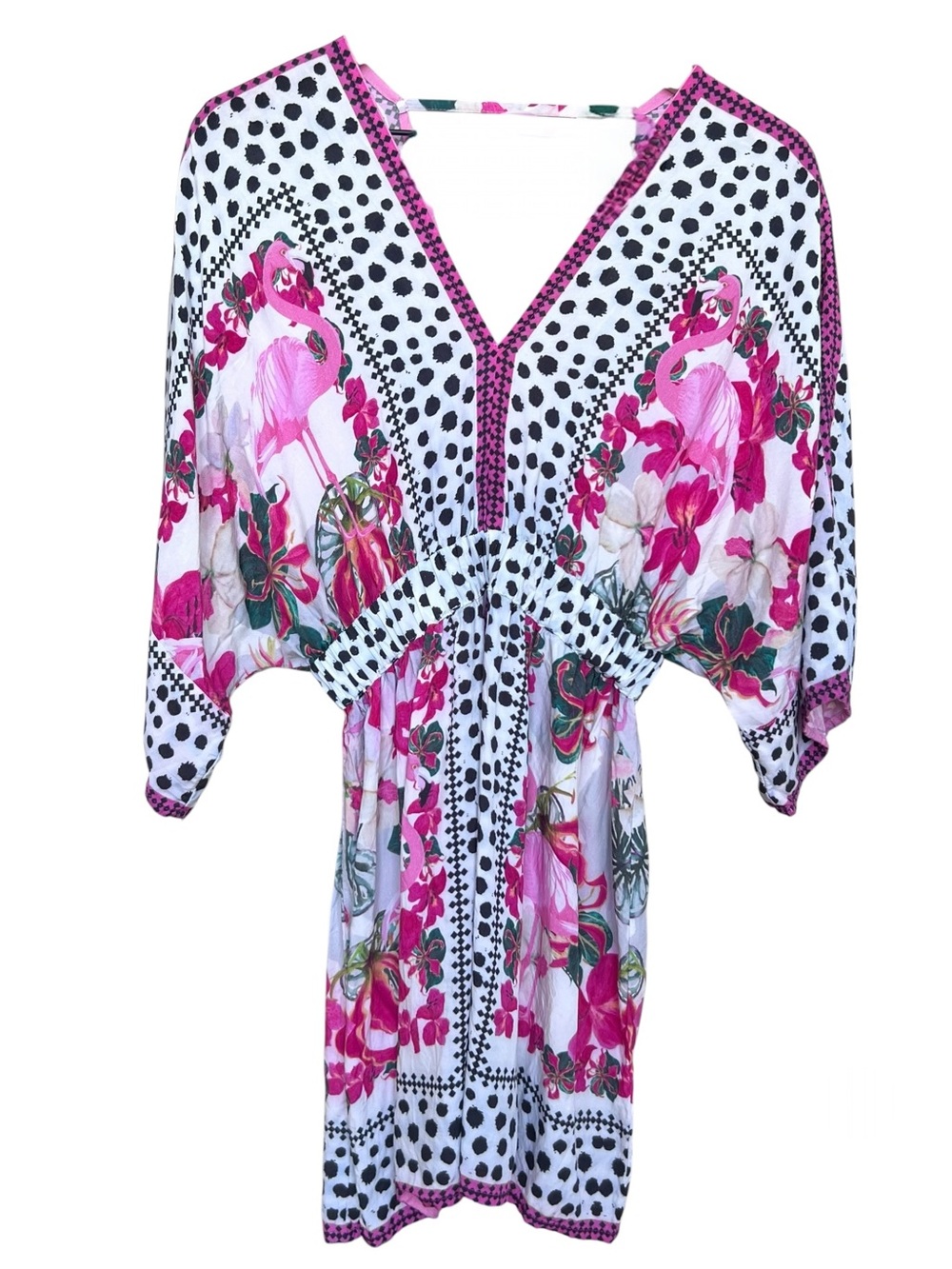 America & Beyond Flamingo Mini Kaftan Dress Cover Up Size Small